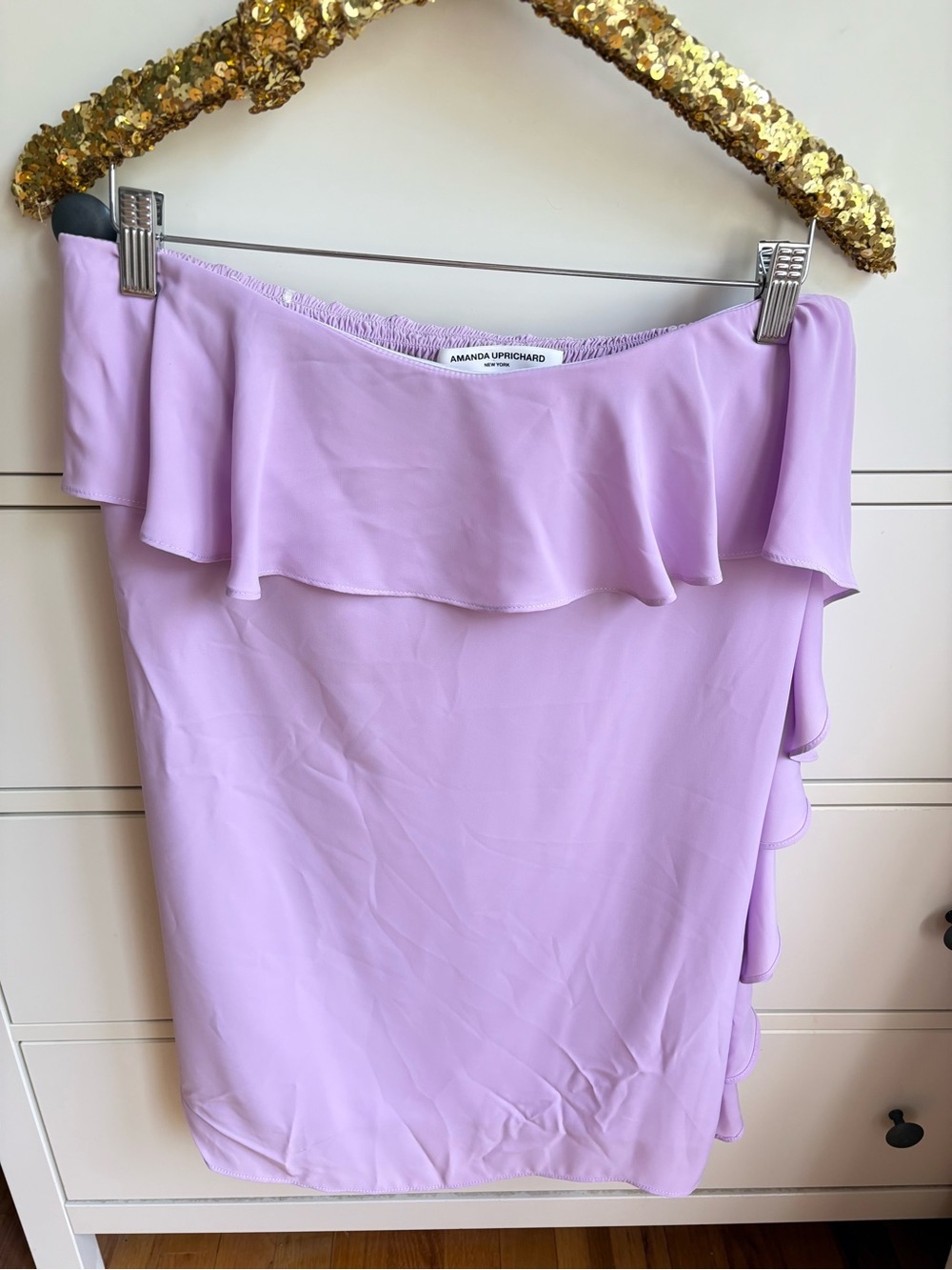Amanda Uprichard x Revolve Tally Dress Lilac Ruffle Strapless Sz Medium - Picture 3 of 9